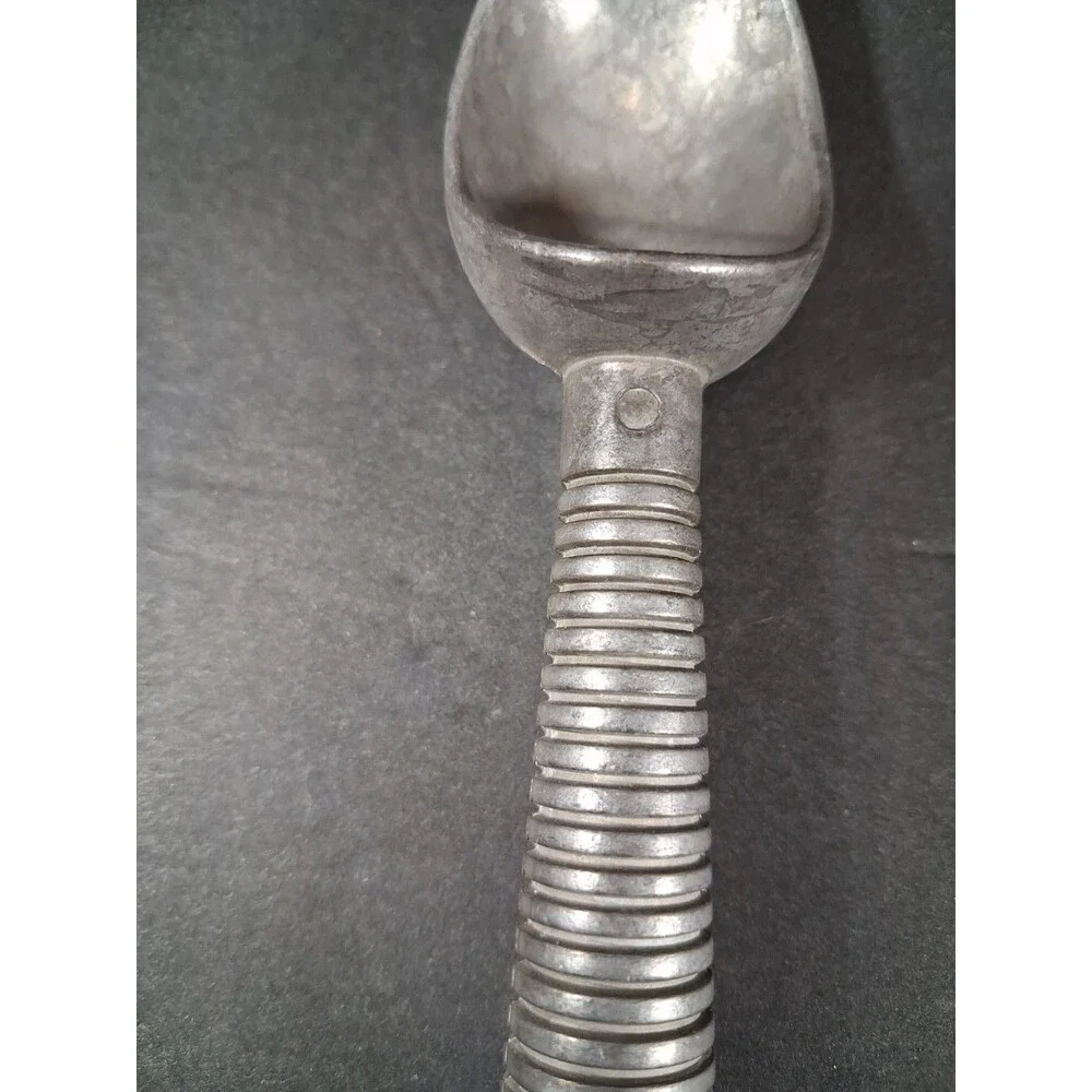 Vintage Aluminum Ice Cream Scoop Ribbed Handle Metal Kitchenware Retro